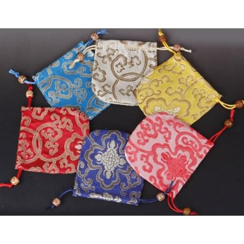 New 10x10cm High Quality Embroidery Silk Satin Drawstring Bag Brocade Pouches Damask Jewelry Sachet Christmas Wedding Gift Bags