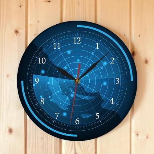 Blue Radar Screen With Map Wall Art Clock Wall Clock For Living Room Decor Modern Design Radar with Targets Home Decor Gift