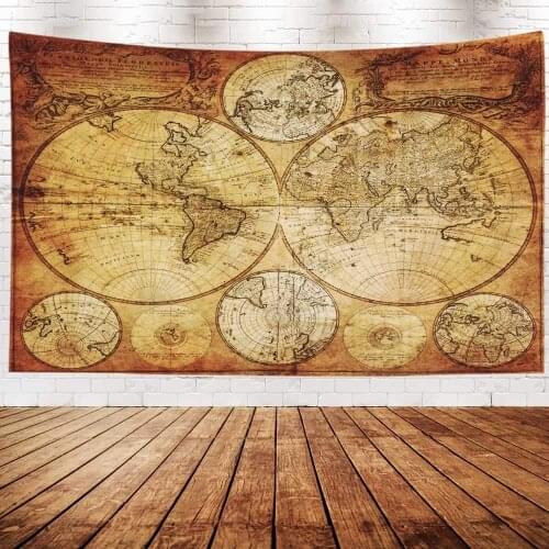 Map Designed Tablecloth,Capsceoll Dorm Funny Map Cover Art Brown Yellow