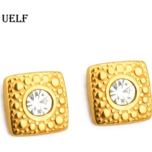 Uelf Luxury Female Crystal Zircon Stone Earrings Fashion Stainless Steel Jewelry Vintage Stud Earrings For Women