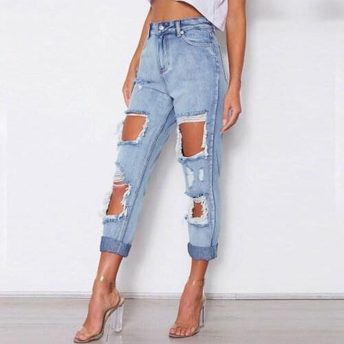 2020 Spring Women Casual Denim Big Holes Jeans Woman Summer High Waist Jeans Irregular Hole Ripped Jeans for Women