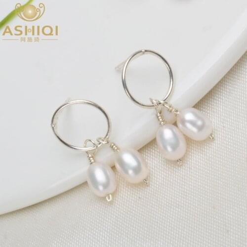 ASHIQI Natural Freshwater Pearl korean earrings Real 925 Sterling Silver Jewelry for Women Handmade Wedding fashion 2019 Gift