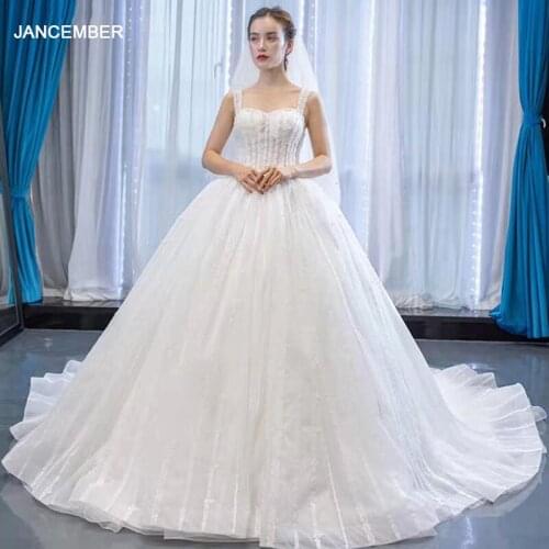 J66960 jancember ball gown wedding dress for women square collar spaghetti court train with white bride dress свадебное платье