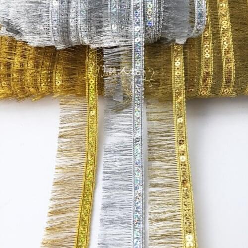10Meters Sequins Platoon Beard Golden Silver Tassel Fringe Skirt Ethnic Lace Decoration Accessories Lace 3.5cm