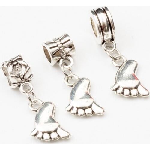 10pcs Foot European Bead Vintage Silver Charms fit for pandora style Bracelets Necklace DIY Metal Jewelry Making JA600048