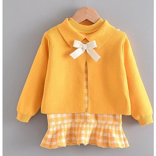2020 Girls Flowers Sets Winter Kids Floral Outfits Long Sleeve Girl Clothes Knitwear 2Pcs Elegant Costumes Suit
