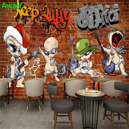 3D Abstract Graffiti Photo Mural Restaurant Cafe Kid Bedroom Cartoon Wallpaper Retro Vintage Street Brick Wallet Hip Hop Kid