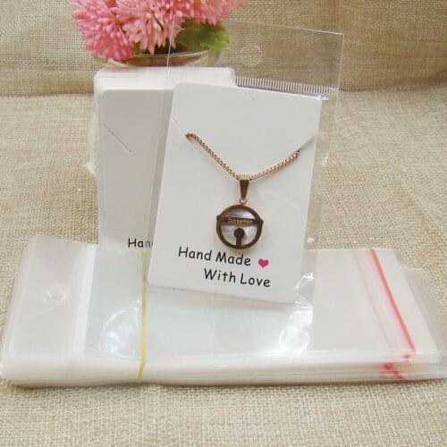 5*7cm kraft /white handmade with love necklace pendant packing card 100pcs +100pcs opp bag matching for goods package