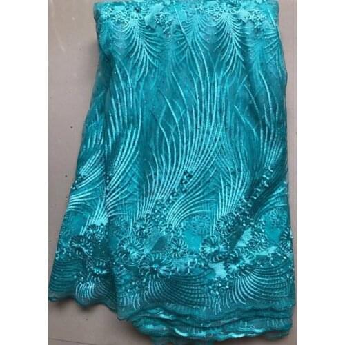 Turquoise 2021 African Net Lace Fabric, High Quality Elegant Nigerian Wedding Lace Fabrics Stones French Tulle lace YLL4625
