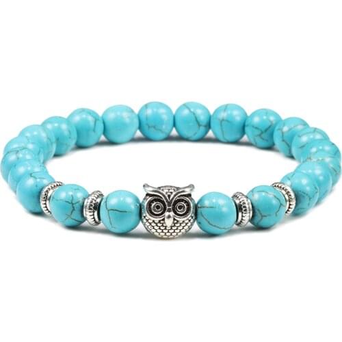 Handmade Yoga Owl Natural Stone Beaded Strand Charm Bracelets Men Women Jewelry Bracelet Bangles Buddha Best Gift Pulsera Hombre