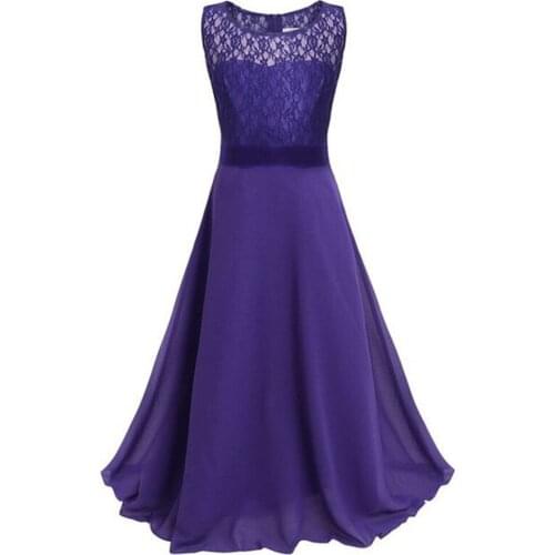 Star Flower Kids Lace Chiffon Maxi Dresses Long Prom Party Homecoming Gowns For Big Girls Size 14-16