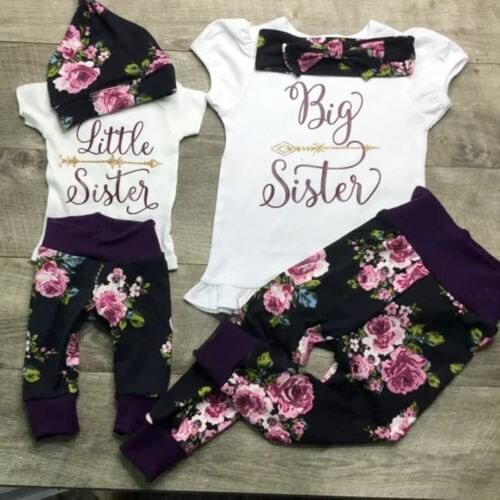 USA Sister Match Big Little Sister Girl T-shirt Romper Top+ Pants Outfit Clothes