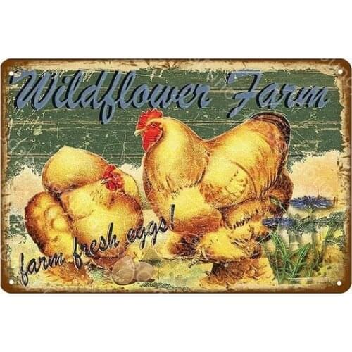 Jeek Chicken Tin Signs Organic Eggs Vintage Metal Poster Vintage Farmhouse Farm Wall Decor Rooster Retro Metal Plaque YI-113