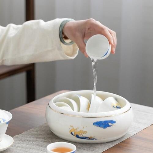 Ceramic Tea Basin Extra Large Household Ceramic Whiteware Writing-Brush Washer Tea Set Accessories Wash Tea Bowl Tea Set Siteel