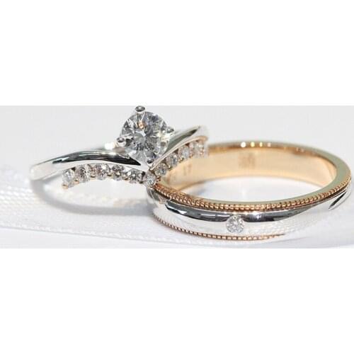 Diamonds Ring Solid 18K White Gold 0.3ct Natural Diamonds18K Yellow gold 0.1ct Engagement Wedding Ring for Women