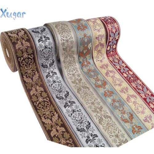 60MM 2y/roll DIY Bows Ribbon Handmade Sewing Lace Material Headwear Accessories National Embroidery Flower Woven Jacquard Ribbon
