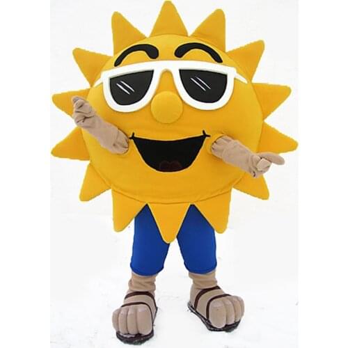 Cosplay Summer Beach Sunshine Cool Joyful Sunglasses Sun Mascot Costume Custom Cartoon Character Mascotte Suit Kit Fancy Dress