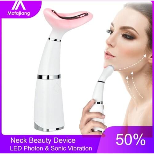 3 Colors Led Facial Neck Massager Photon Therapy Heating Face Neck Wrinkle Removal Machine Reduce Double Chin Skin Lift Device