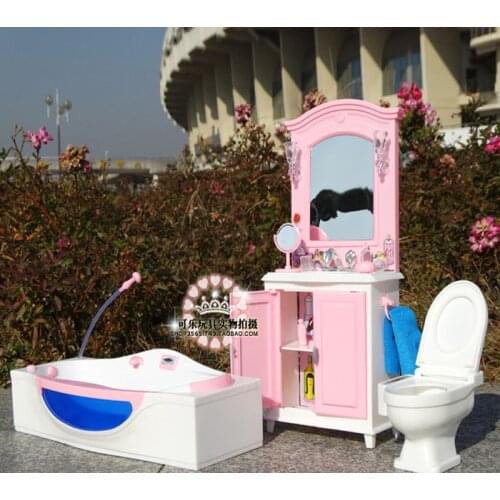 Original for barbie bathroom set dollhouse furniture accessories bathtub dressing table toilet DIY play house girl toy