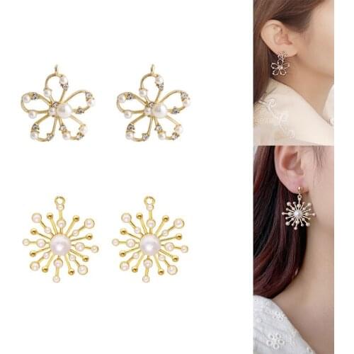 2020New 60Pcs Rhinestones and Pearl Flower Alloy Button for DIY Earring or Necklace Pendants Accessories HZ657-LX12