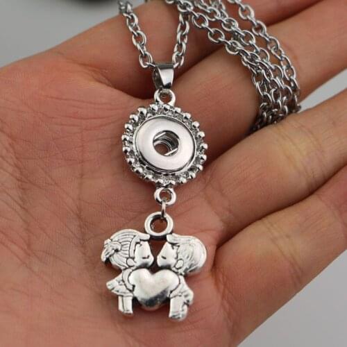 New Romantic Little Boys&Girls Kissing Love Heart Pendant Choker Statement Necklaces With 12mm Button Snap For Lovers Jewelry