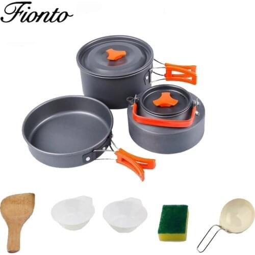 Camping Cookware Kit Outdoor Aluminum Cooking Set 2021 New Water Kettle Pan Pot Travelling Hiking Picnic BBQ Tableware Equipment