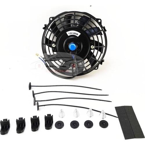 Universal 7 Inch 12V 80W 2100RPM Straight Black Blade Electric Cooling Radiator Fan Kit