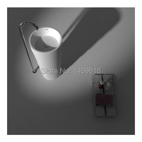 Bathroom Round Pedestal Washbasin Solid Surface Stone Cloakroom Freestanding Vanity Sink W9015