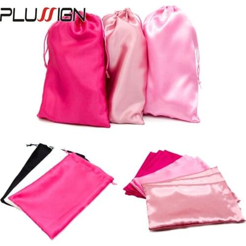Satin Storage Bags For Home And Salon Use 10*13.8Inch Satin Wig Bags Black Pink Soft Silk Wig Bag For Hair Wig Packaging Tools