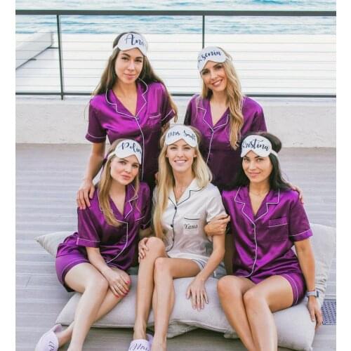 Personalized Short Sleeve Pajamas Short + Eye Mask Wedding Gifts Mask Set Custom Pjs Bride Bridesmaid Bridal Party Accessory