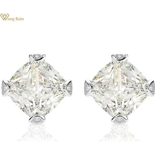 Wong Rain Classic 100% 925 Silver Created Moissanite Gemstone Wedding Engagement Ear Studs Earrings Fine Jewelry Gifts Wholesale