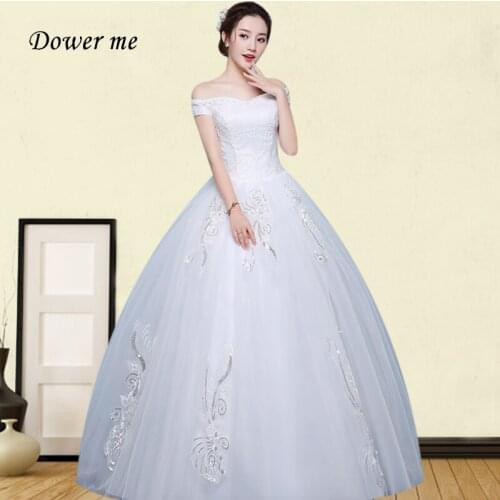 Wedding Dresses Off The Shoulder GR713 Boat Neck Plus Size Wedding Gowns For Women Sequined Lace Long Vestidos De Novia
