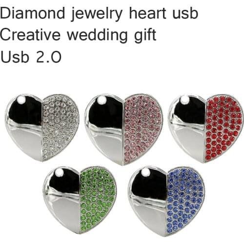 Usb Flash Drive Heart Jewelry Crystal Diamond Necklace 4GB 8GB 16GB External Memory Storage USB Stick 2.0 Pendrive Pen Drive
