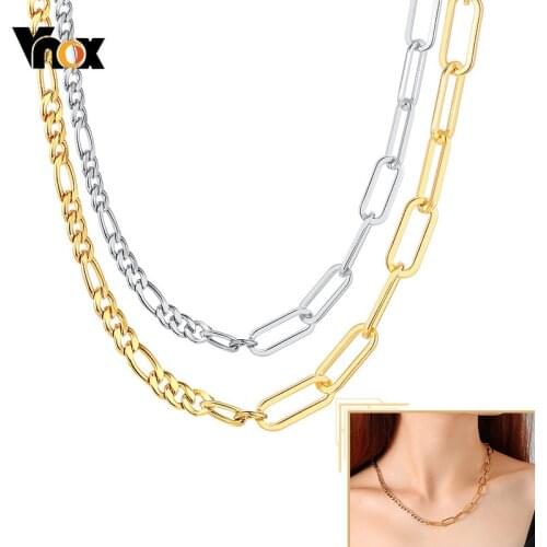 Vnox Chain Necklaces for Women,Rectangle Rolo Paper Clip Link Chain,Figaro Chain Necklace,Minimalist Basic Chic Girl Jewelry