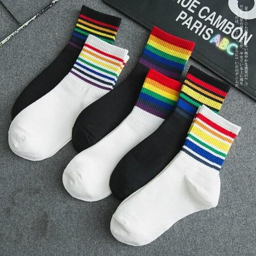 Winte Womens Socks Cotton Rainbow Stripes Socks Christmas Fashion Warm Christmas Casual Tide Socks harajuku korean cheap things