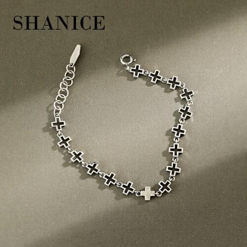SHANICE 100% 925 Sterling Silver Bracelet For Women Retro Cross chain Bracelet Silver Chain Charm Body Jewelry Party Accessories