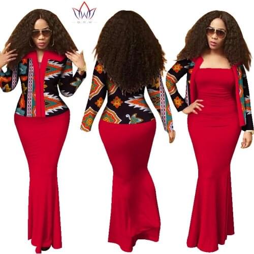 Stock Size Low Price African 2 Pieces Set for Women Dashiki Crop Top Long Dress Suits WY1313