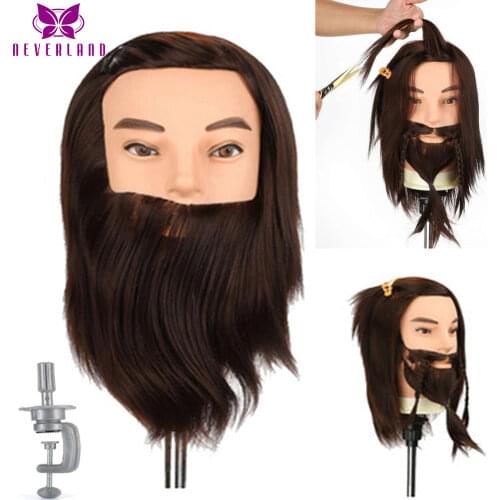 100% Synthetic Hair Male Mannequin Doll Head Beard for Hairdressers Salon Hairdressing Male Training Heads for Cutting