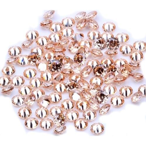 1000pcs AAAAA+ 0.8-4mm CZ Stone Round Cut Beads Champagne Color Cubic Zirconia Synthetic Gems For Jewelry