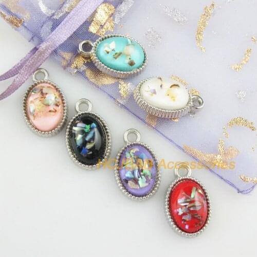 18 New Acryic Oval Charms Dull Silver Plated Retro Mixed Resin Pendants 13x21mm