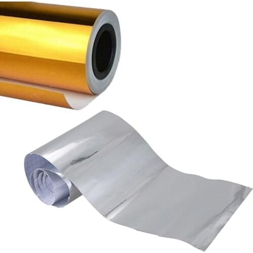 2 Roll Chrome Mirror Vinyl Film Wrap Sticker Decal Stretchable Reflective 152X20Cm, Silver & Gold