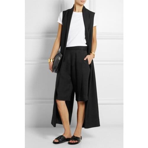 2017 Spring Cool Back Slit Design Ultra Long Women Vest, Extra Long Sleeveless Jacket