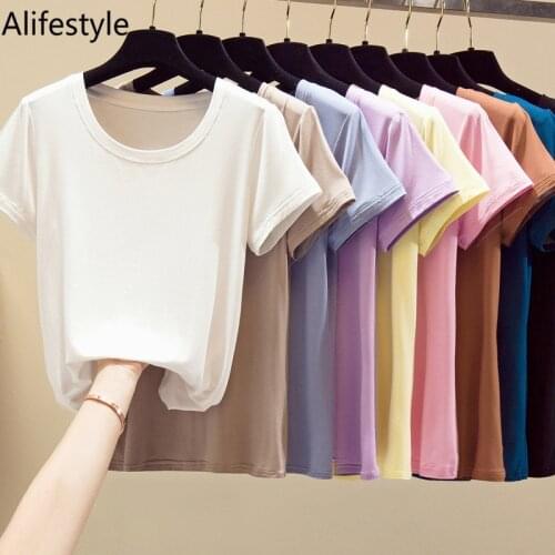2020 Popular Light Thin High Elastic Fashion Casual Round Collar Short Sleeve T-Shirt Brand High Quality Pure Cotton WomenS Top
