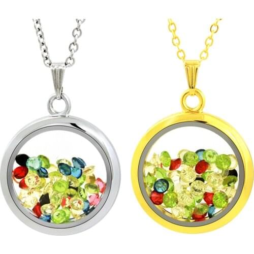 30mm Round Seal Glass Floating Locket Necklace Pendant With Colorful Beads LSFL075