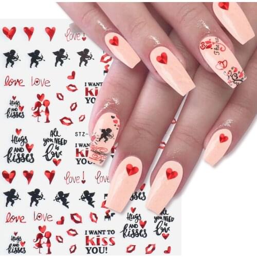 3D Stickers for Nails Sweet Lover Valentines Day Nail Sticker Kiss love swan Nail Art Decorations Manicure Accessories