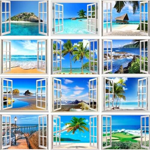 5D DIY Diamond Picture Window Landscape Sea View Full Circle/Full Square Rhinestone Kit Cross Stitch Mosaic Home Handmade