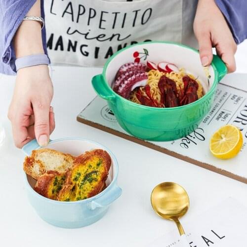 Binaural Rice Bowl Ceramic Cute Childrens Household Salad Bowl Instant Noodles Baking Bowls Soup Bowls 그릇 тарелки для еды