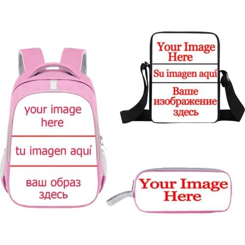 Custom Your Image Name Logo Children School Bags Backpack Boys Girl Bookbags Primary Student Kids School Bag Pen Bag 3Pcs/Set