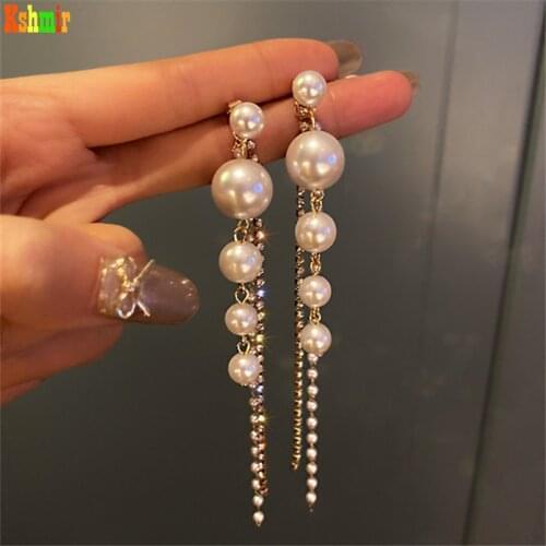 Kshmir Long earrings, pearl tassel earrings 2021 new fashion earrings, hot style women design sense earrings, jewelry gifts