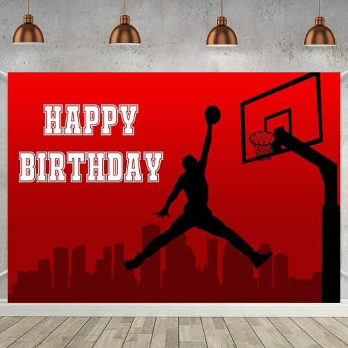 Basketball Sportsman Birthday Party Banner Decor Backdrop Jump Dunk Red Background For Photography Family Celebrate